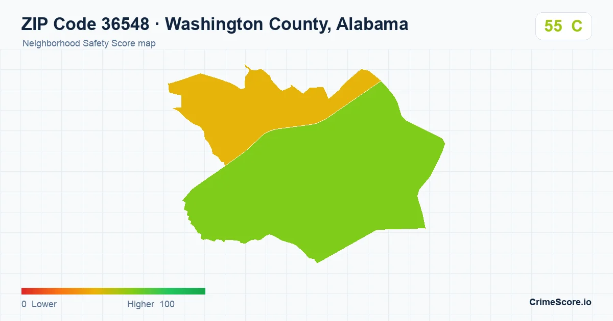 ZIP Code 36548 in Washington County, Alabama neighborhood Safety Score map