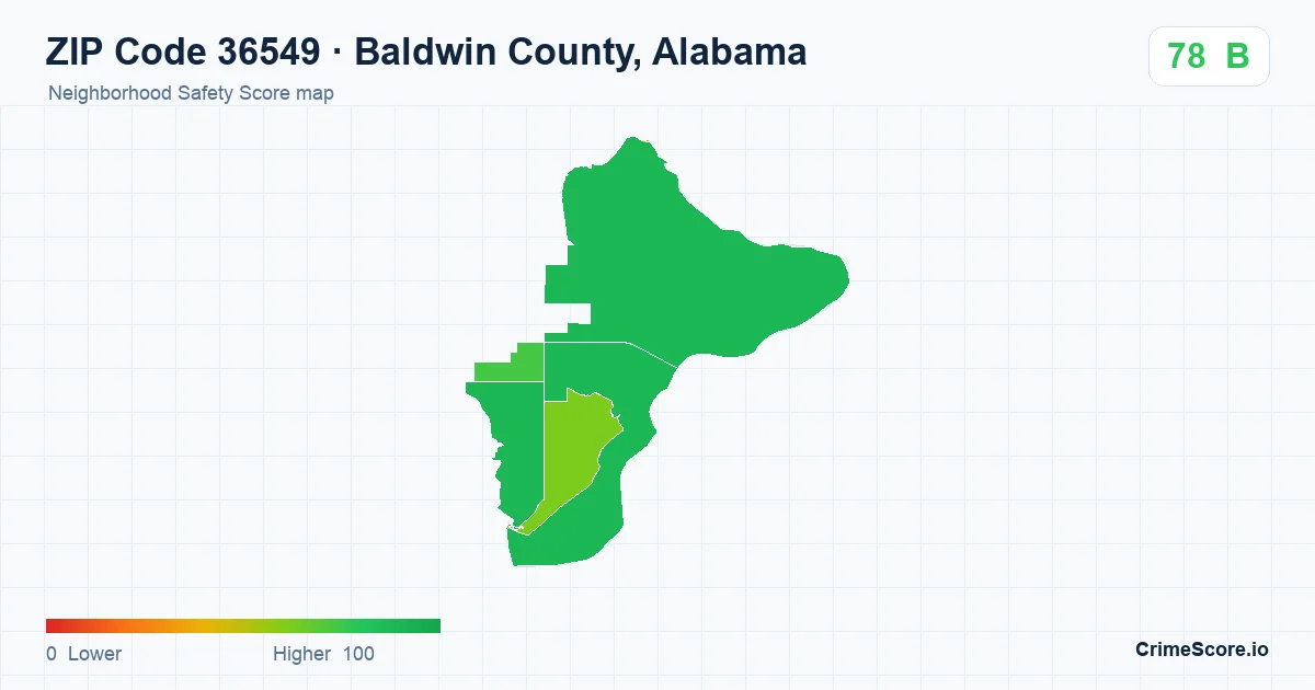 ZIP Code 36549 in Baldwin County, Alabama neighborhood Safety Score map