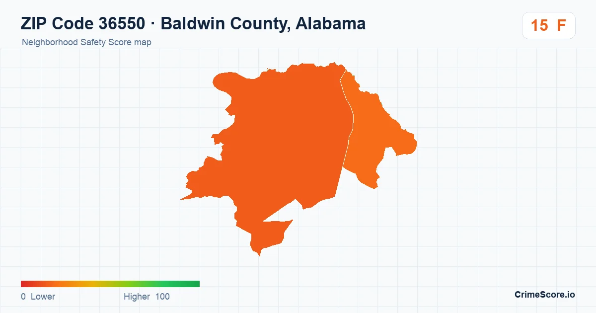 ZIP Code 36550 in Baldwin County, Alabama neighborhood Safety Score map