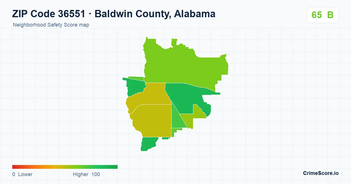 ZIP Code 36551 in Baldwin County, Alabama neighborhood Safety Score map