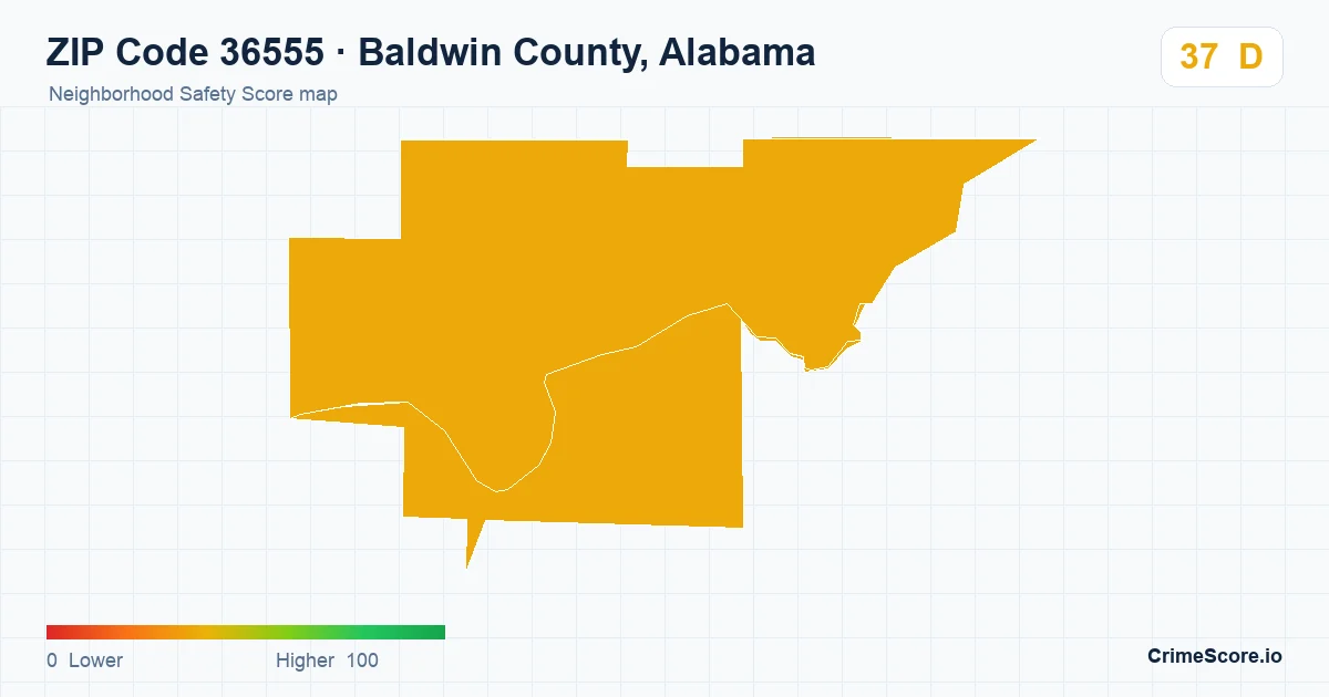 ZIP Code 36555 in Baldwin County, Alabama neighborhood Safety Score map