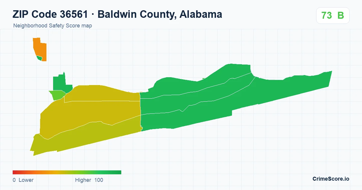 ZIP Code 36561 in Baldwin County, Alabama neighborhood Safety Score map