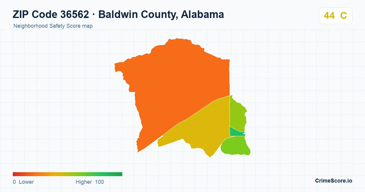 ZIP Code 36562 in Baldwin County, Alabama neighborhood Safety Score map