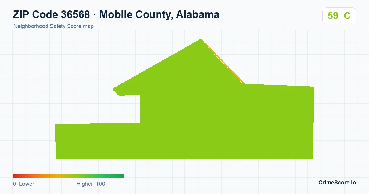 ZIP Code 36568 in Mobile County, Alabama neighborhood Safety Score map