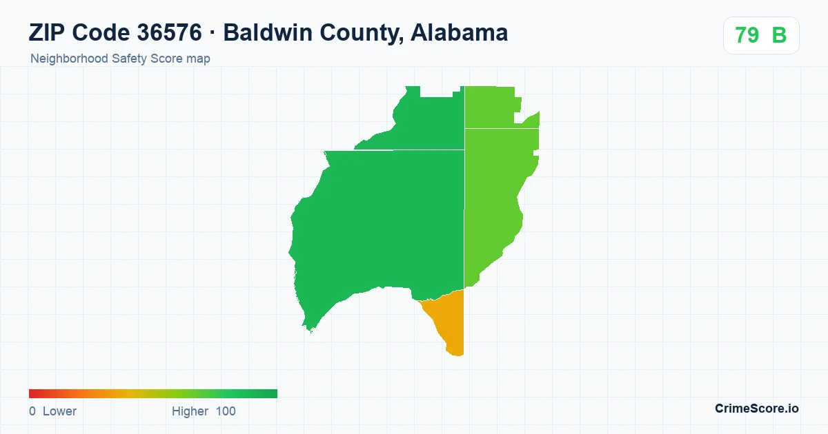 ZIP Code 36576 in Baldwin County, Alabama neighborhood Safety Score map