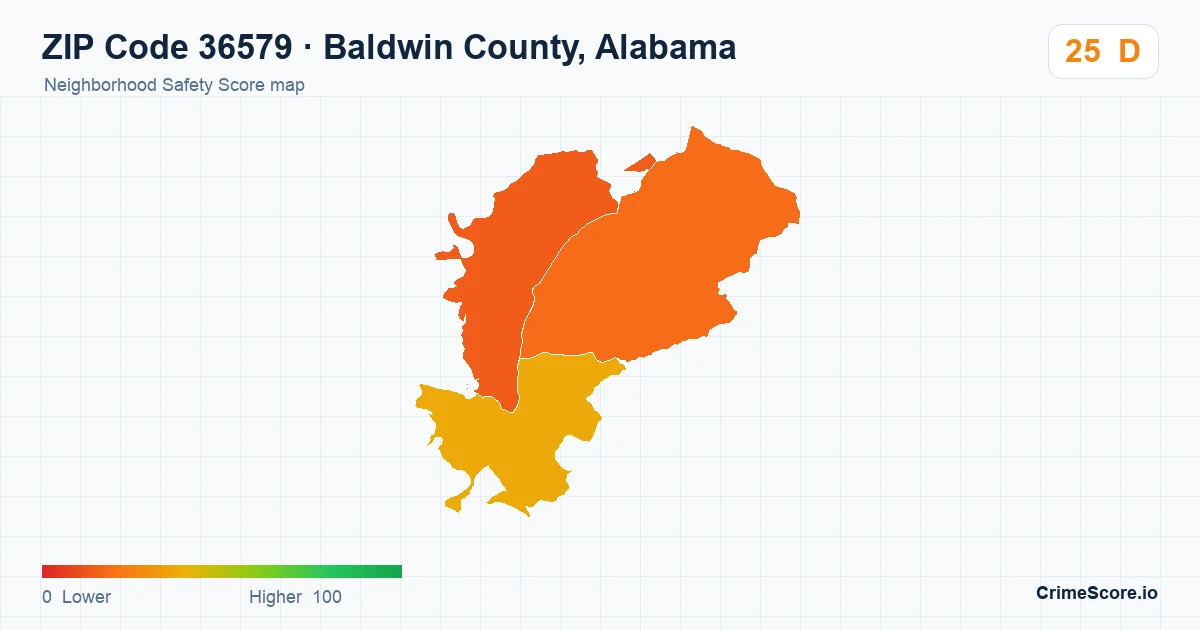 ZIP Code 36579 in Baldwin County, Alabama neighborhood Safety Score map