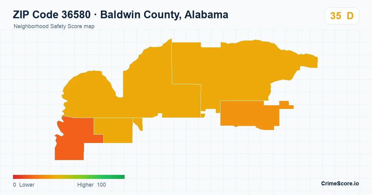 ZIP Code 36580 in Baldwin County, Alabama neighborhood Safety Score map