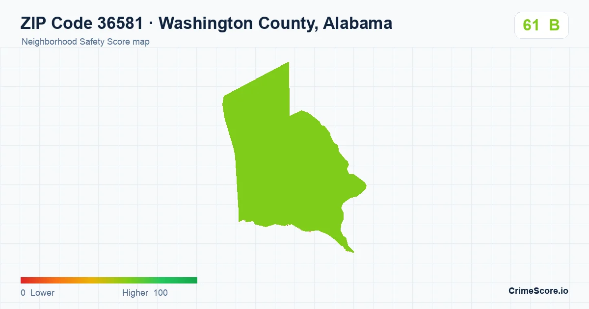 ZIP Code 36581 in Washington County, Alabama neighborhood Safety Score map
