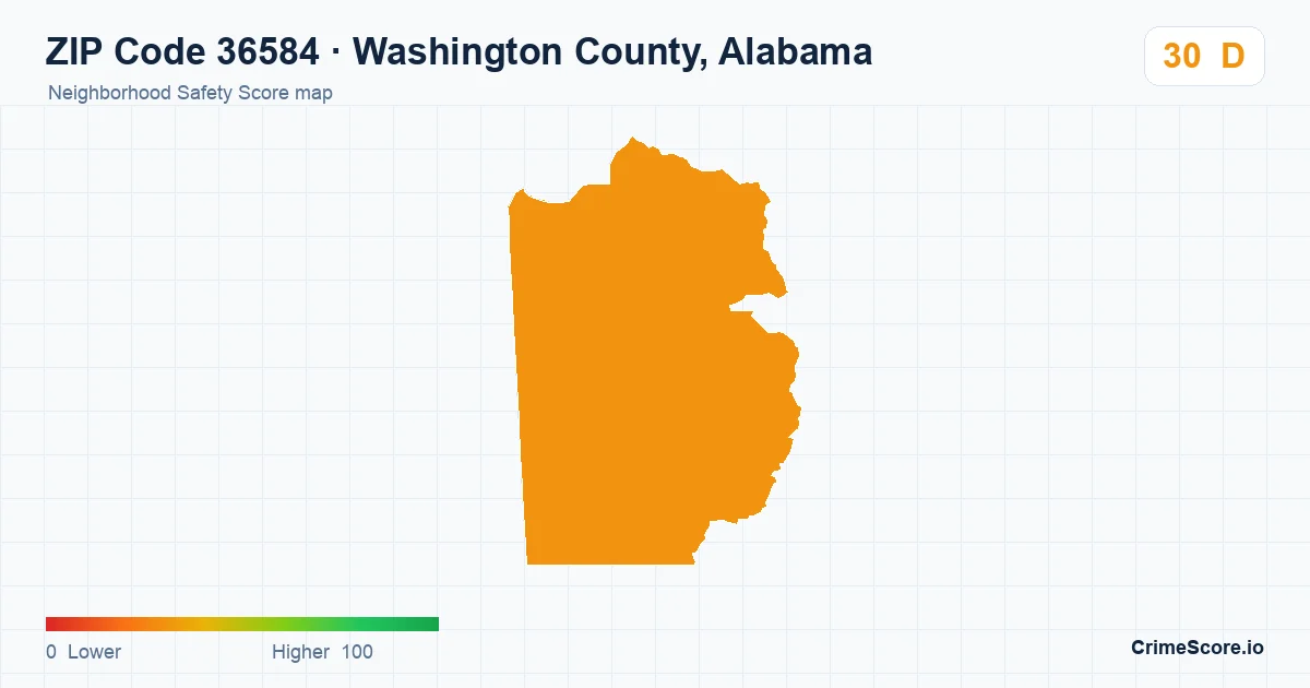 ZIP Code 36584 in Washington County, Alabama neighborhood Safety Score map