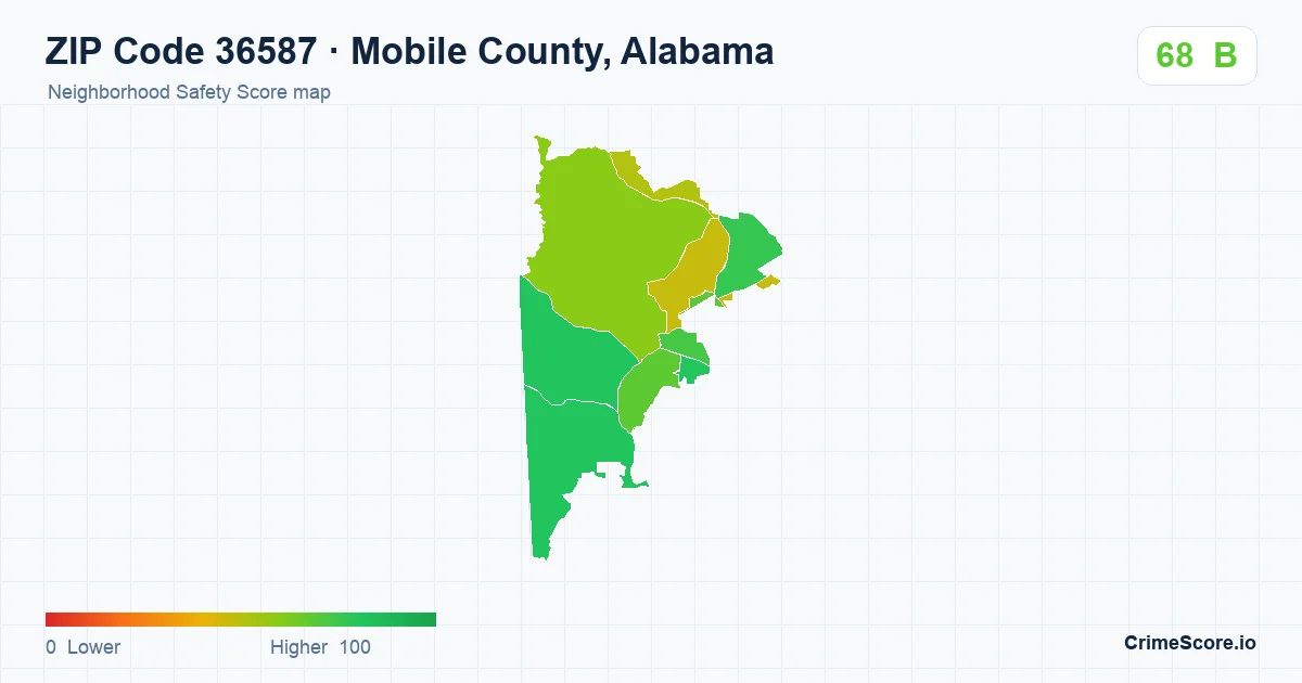 ZIP Code 36587 in Mobile County, Alabama neighborhood Safety Score map