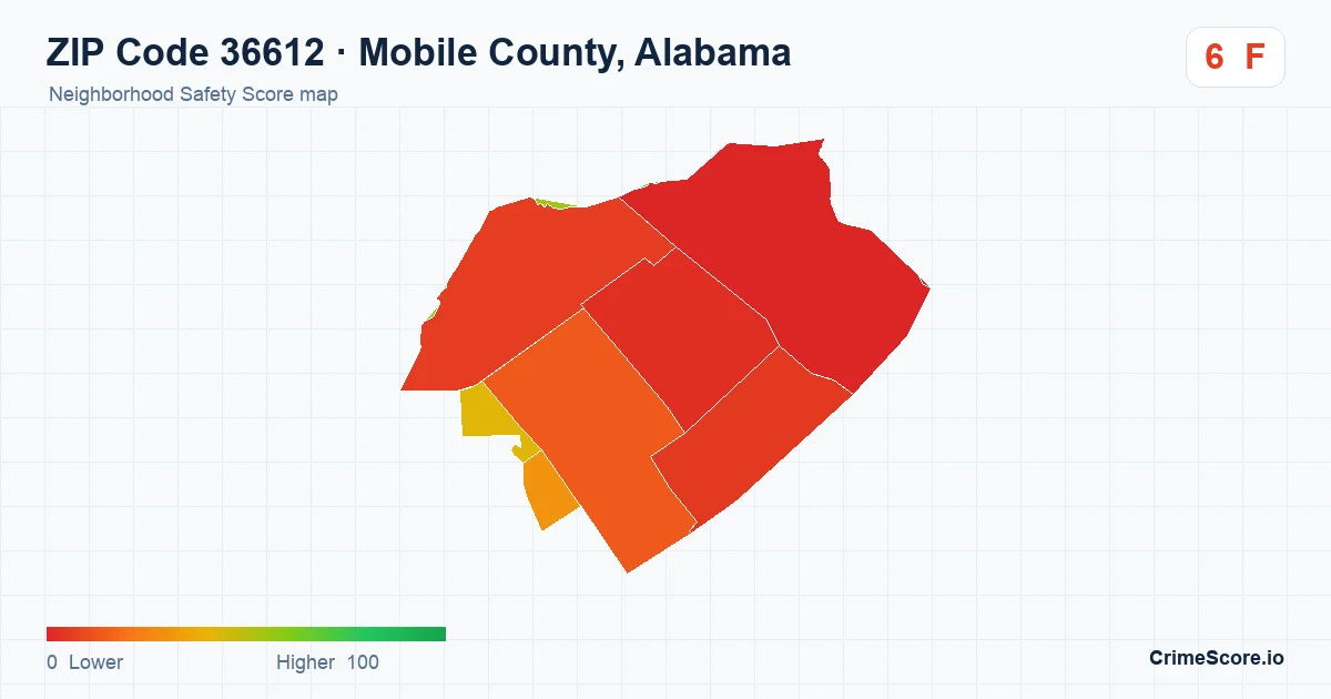 ZIP Code 36612 in Mobile County, Alabama neighborhood Safety Score map
