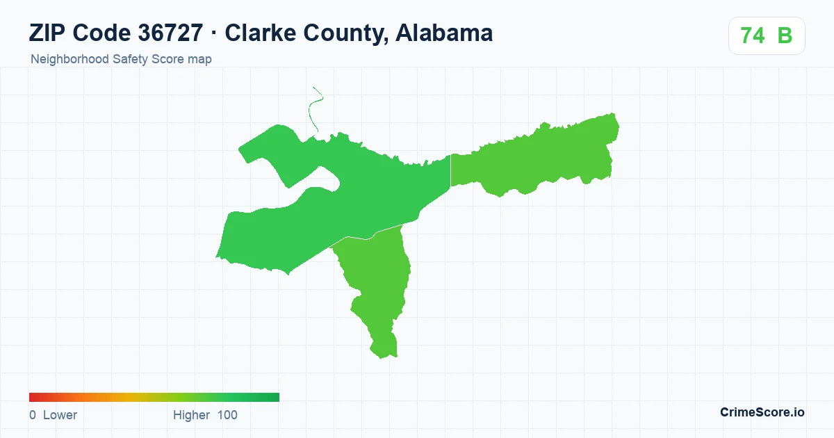ZIP Code 36727 in Clarke County, Alabama neighborhood Safety Score map