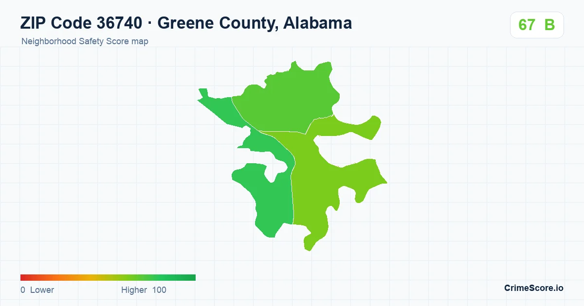ZIP Code 36740 in Greene County, Alabama neighborhood Safety Score map