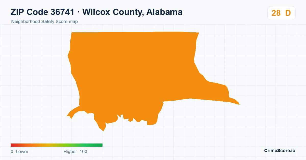 ZIP Code 36741 in Wilcox County, Alabama neighborhood Safety Score map