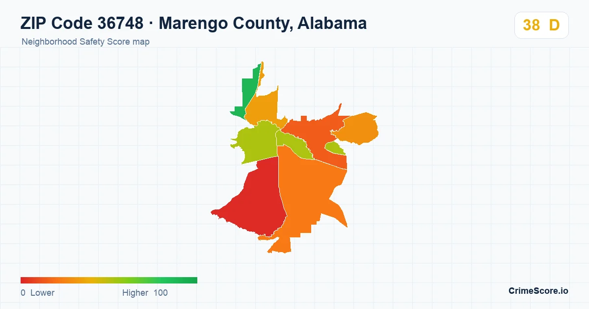 ZIP Code 36748 in Marengo County, Alabama neighborhood Safety Score map