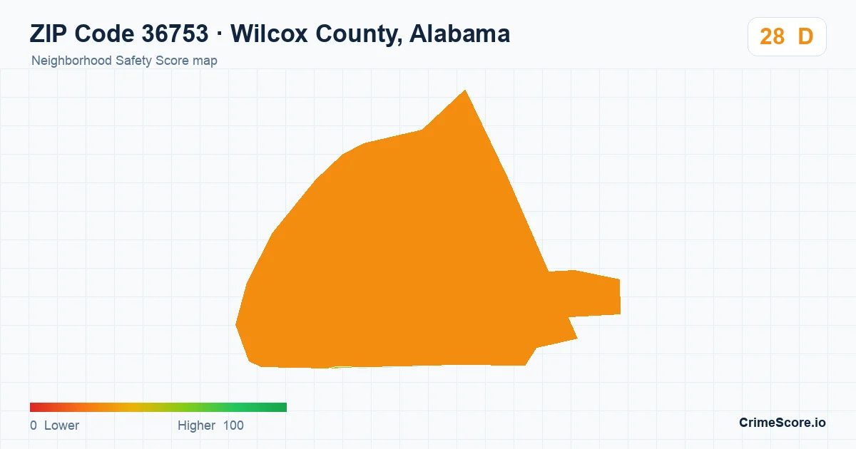 ZIP Code 36753 in Wilcox County, Alabama neighborhood Safety Score map