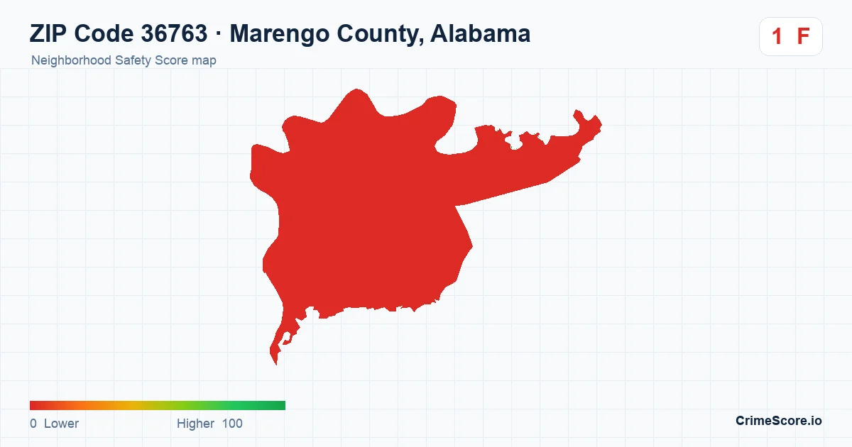 ZIP Code 36763 in Marengo County, Alabama neighborhood Safety Score map