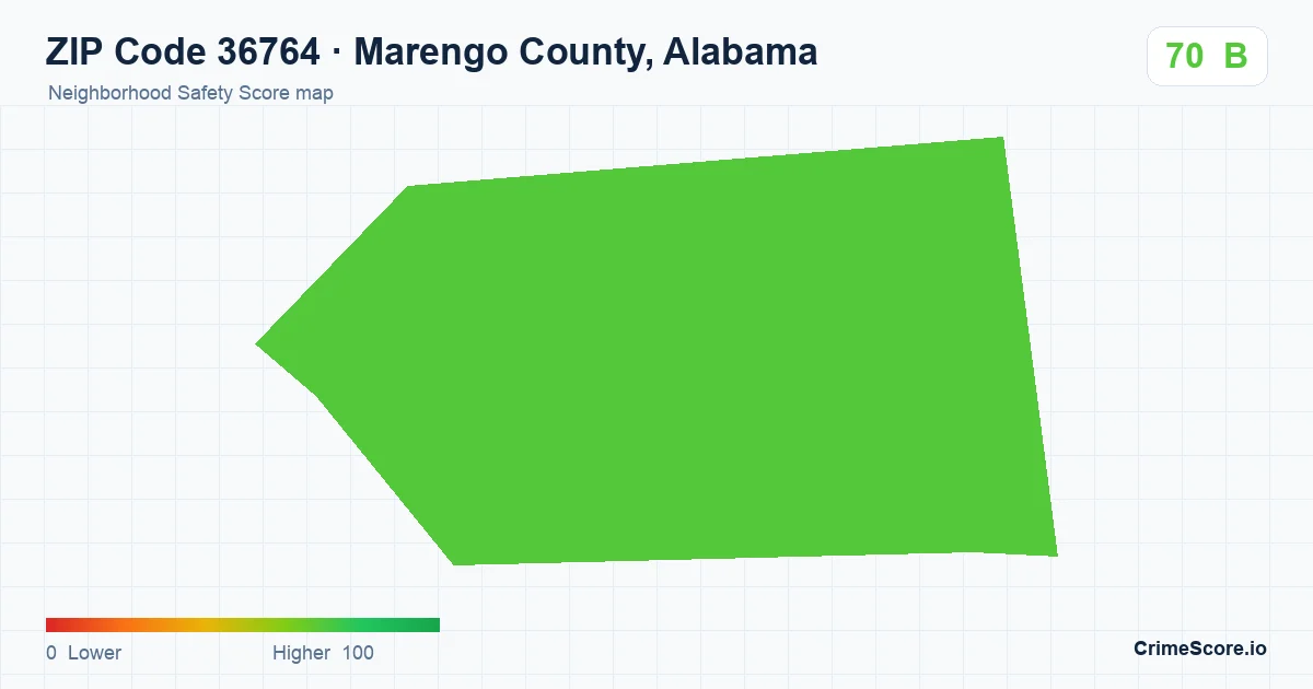 ZIP Code 36764 in Marengo County, Alabama neighborhood Safety Score map