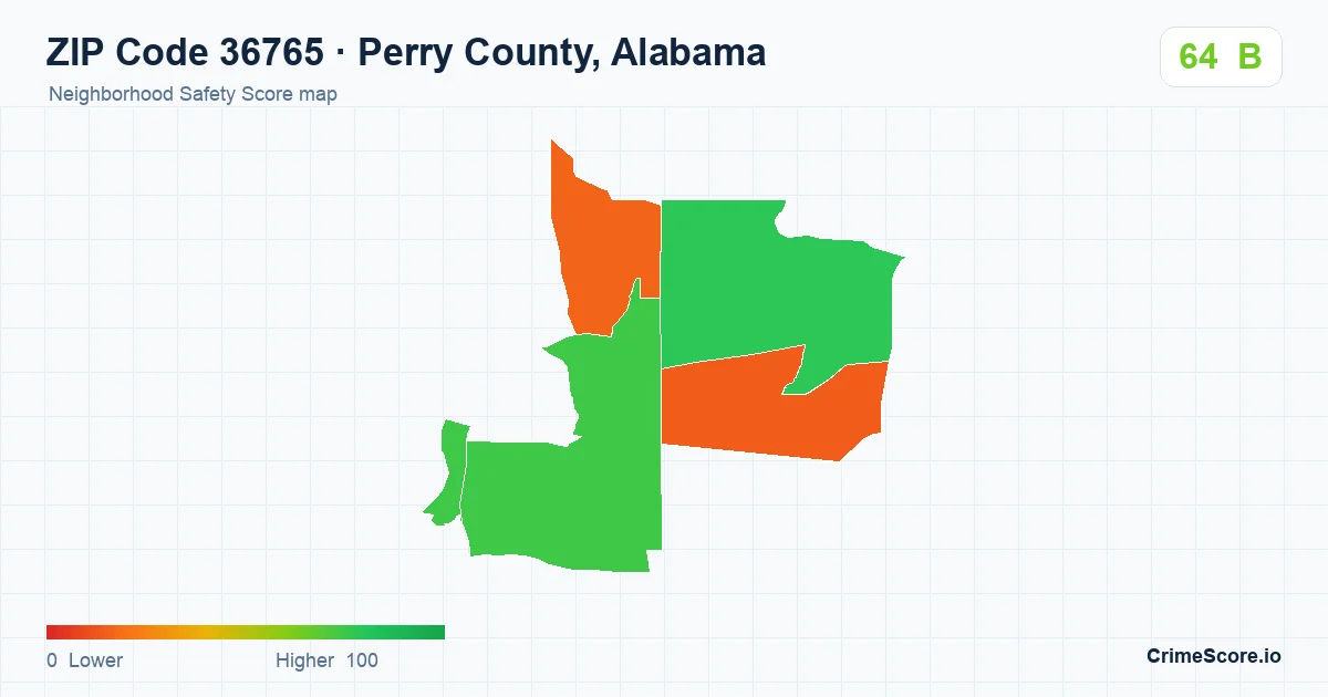 ZIP Code 36765 in Perry County, Alabama neighborhood Safety Score map
