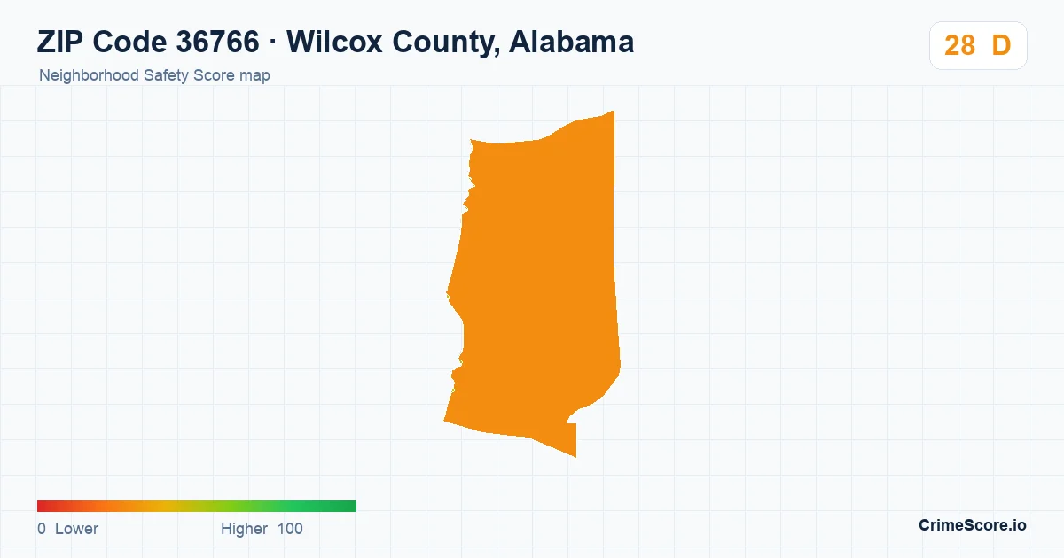 ZIP Code 36766 in Wilcox County, Alabama neighborhood Safety Score map