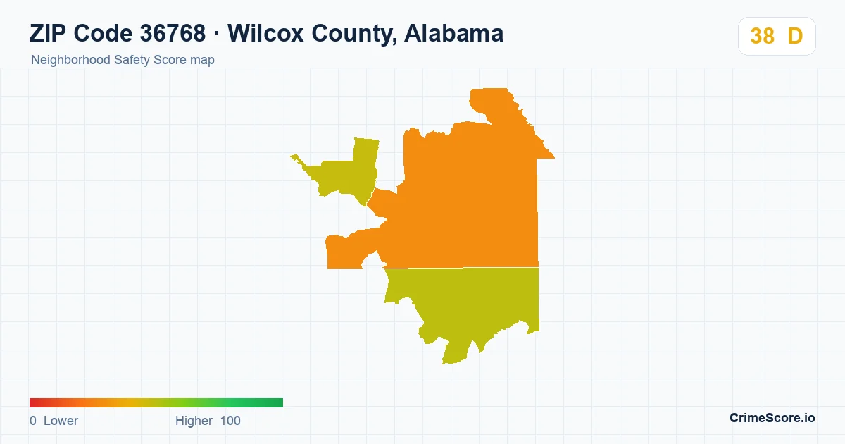 ZIP Code 36768 in Wilcox County, Alabama neighborhood Safety Score map