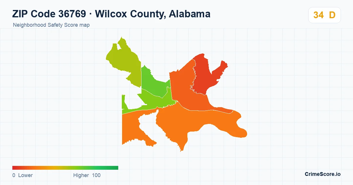 ZIP Code 36769 in Wilcox County, Alabama neighborhood Safety Score map