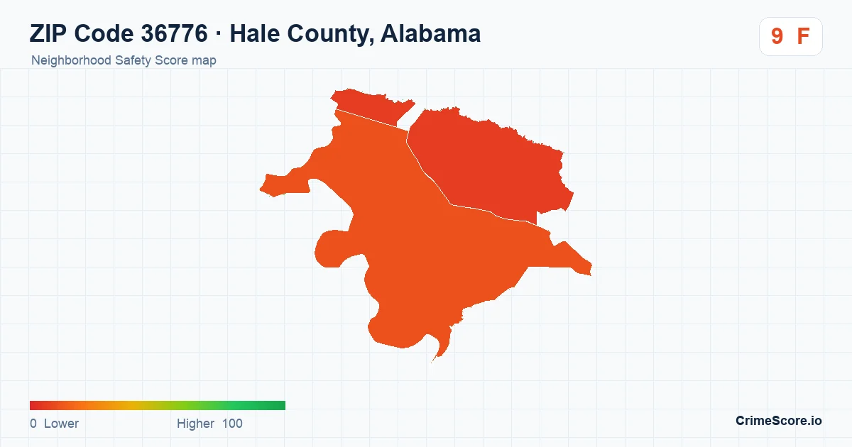 ZIP Code 36776 in Hale County, Alabama neighborhood Safety Score map