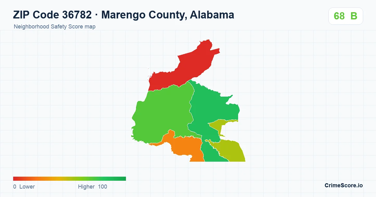 ZIP Code 36782 in Marengo County, Alabama neighborhood Safety Score map