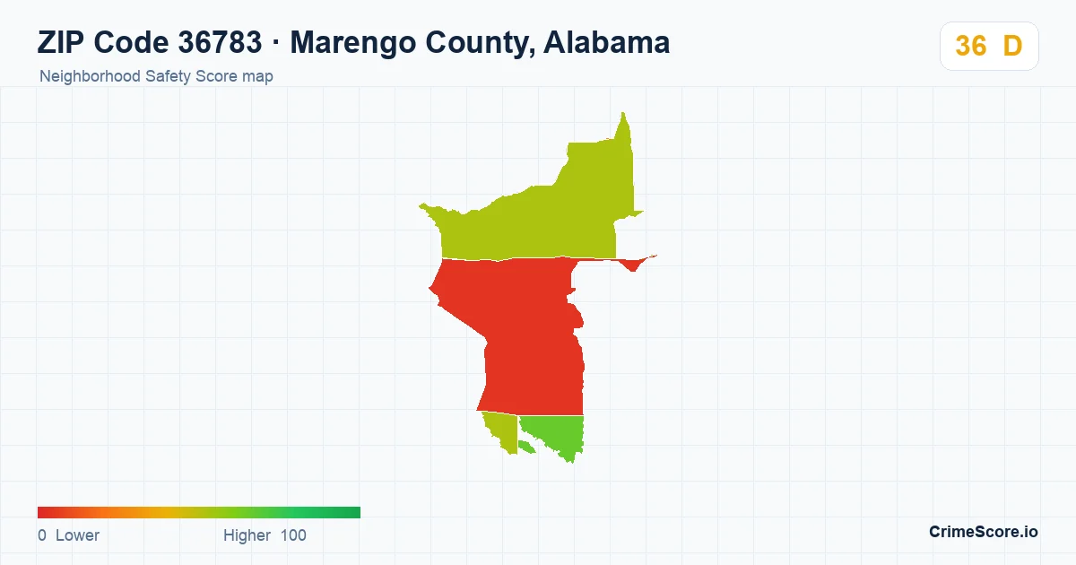 ZIP Code 36783 in Marengo County, Alabama neighborhood Safety Score map