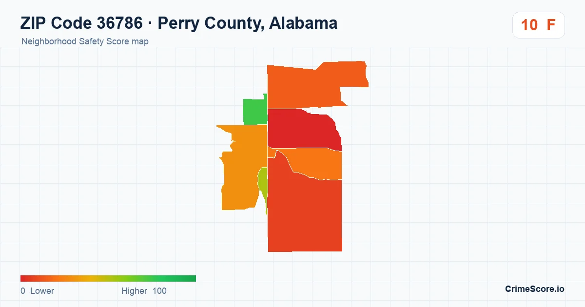 ZIP Code 36786 in Perry County, Alabama neighborhood Safety Score map