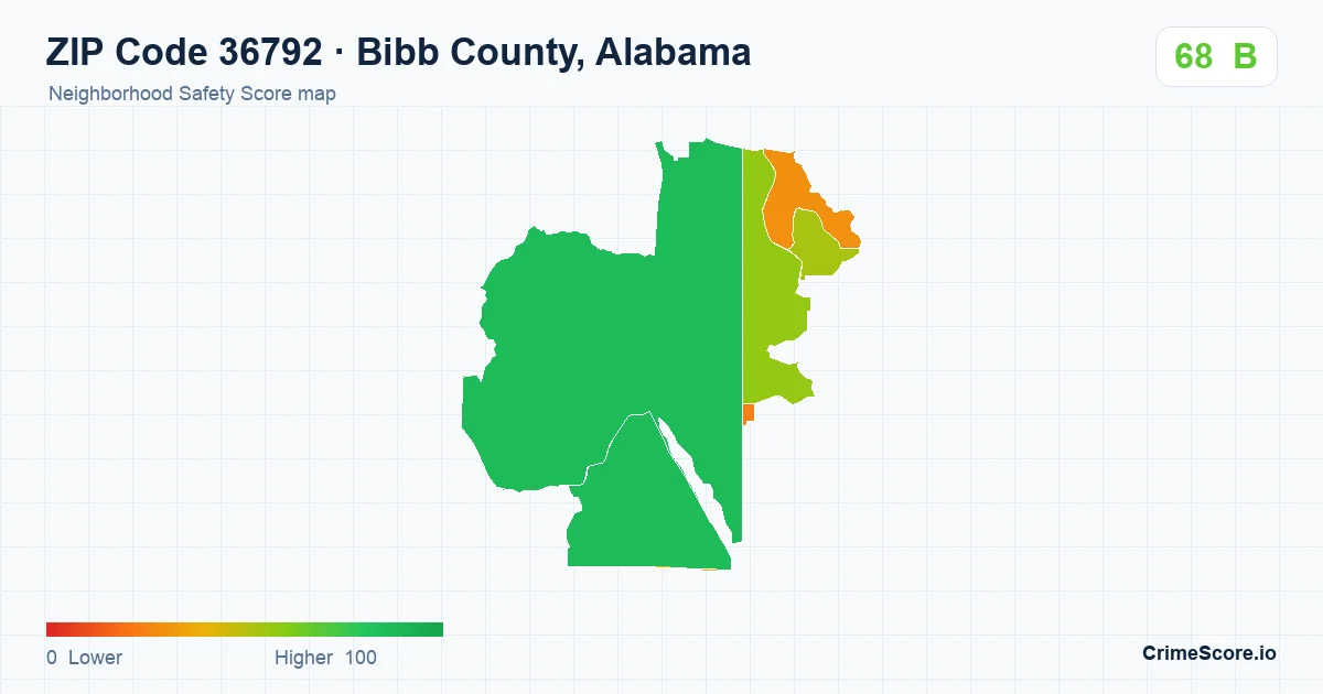 ZIP Code 36792 in Bibb County, Alabama neighborhood Safety Score map