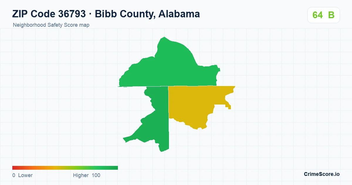 ZIP Code 36793 in Bibb County, Alabama neighborhood Safety Score map