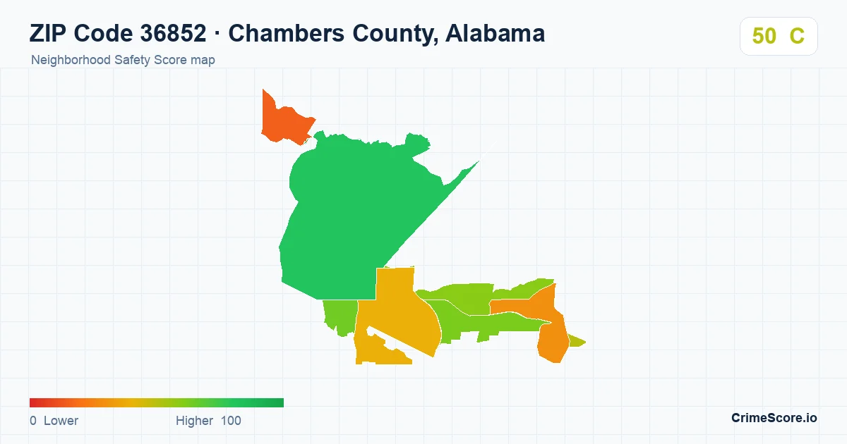 ZIP Code 36852 in Chambers County, Alabama neighborhood Safety Score map