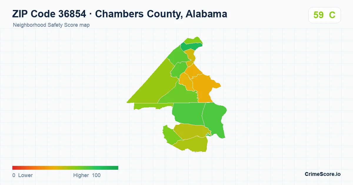 ZIP Code 36854 in Chambers County, Alabama neighborhood Safety Score map