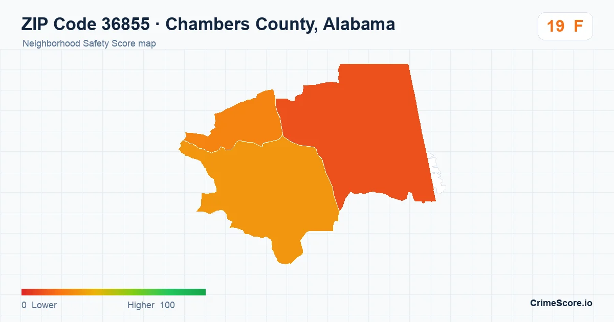 ZIP Code 36855 in Chambers County, Alabama neighborhood Safety Score map