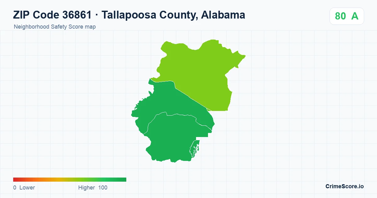 ZIP Code 36861 in Tallapoosa County, Alabama neighborhood Safety Score map