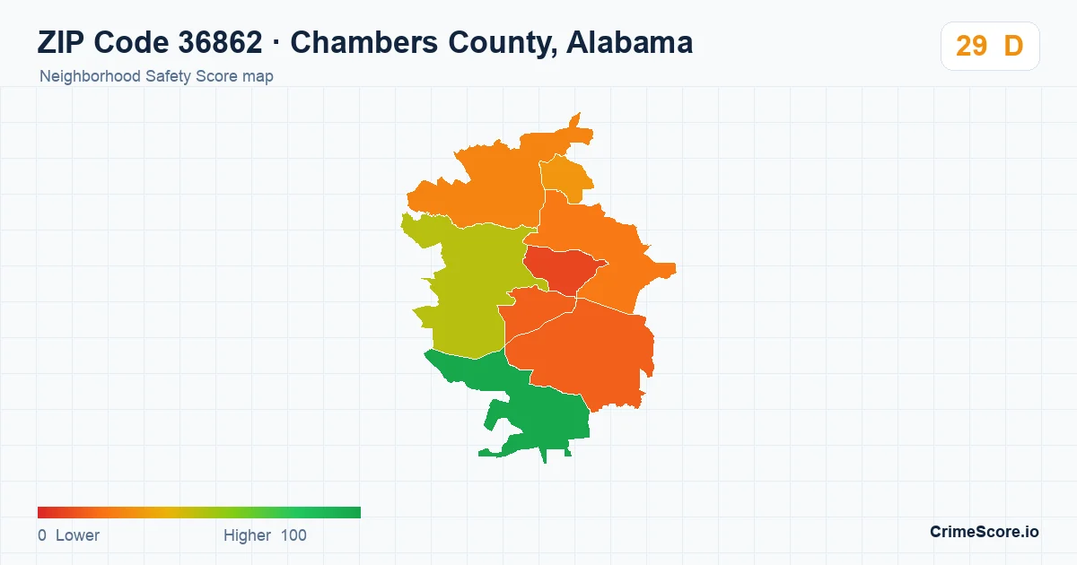 ZIP Code 36862 in Chambers County, Alabama neighborhood Safety Score map