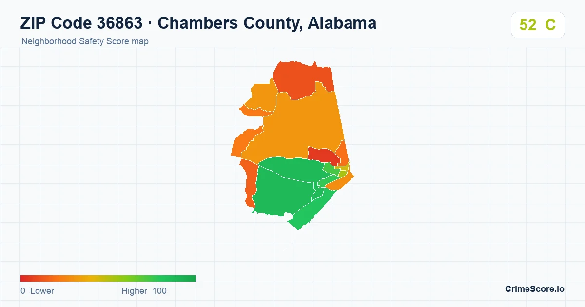 ZIP Code 36863 in Chambers County, Alabama neighborhood Safety Score map