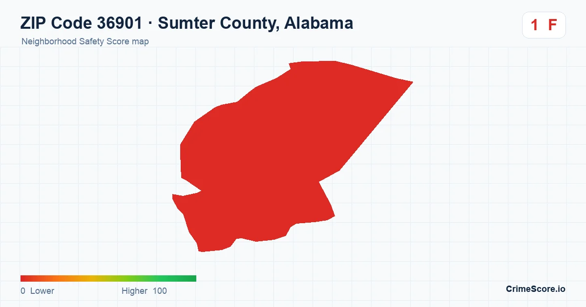 ZIP Code 36901 in Sumter County, Alabama neighborhood Safety Score map