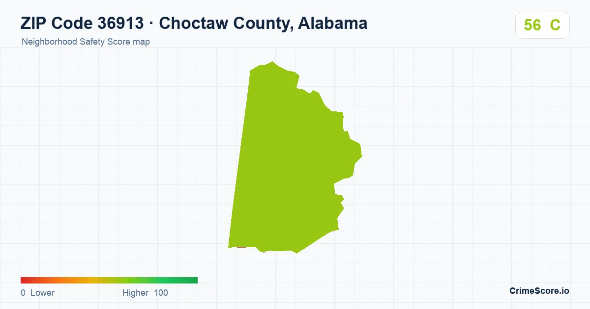 ZIP Code 36913 in Choctaw County, Alabama neighborhood Safety Score map