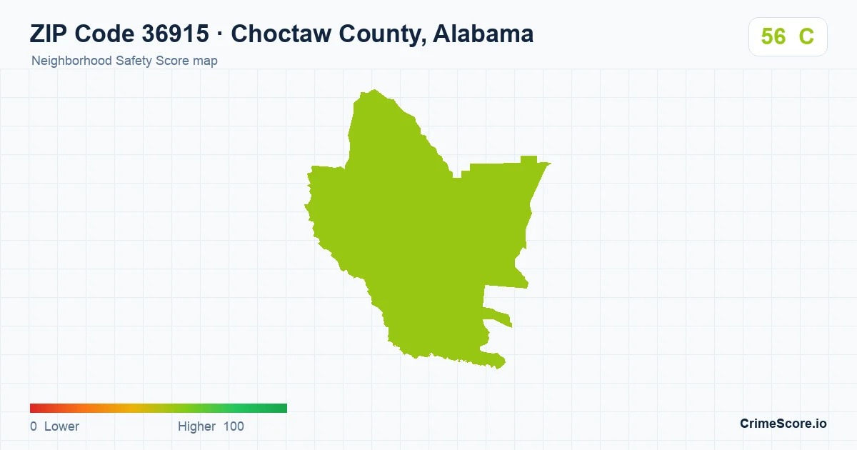 ZIP Code 36915 in Choctaw County, Alabama neighborhood Safety Score map