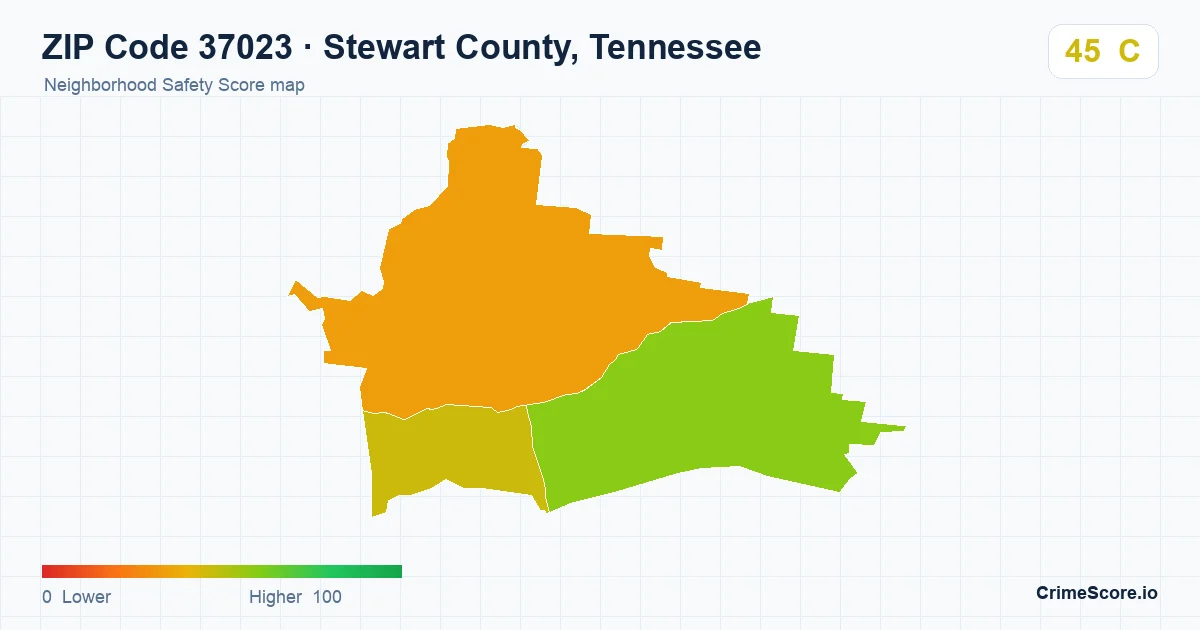 ZIP Code 37023 in Stewart County, Tennessee neighborhood Safety Score map