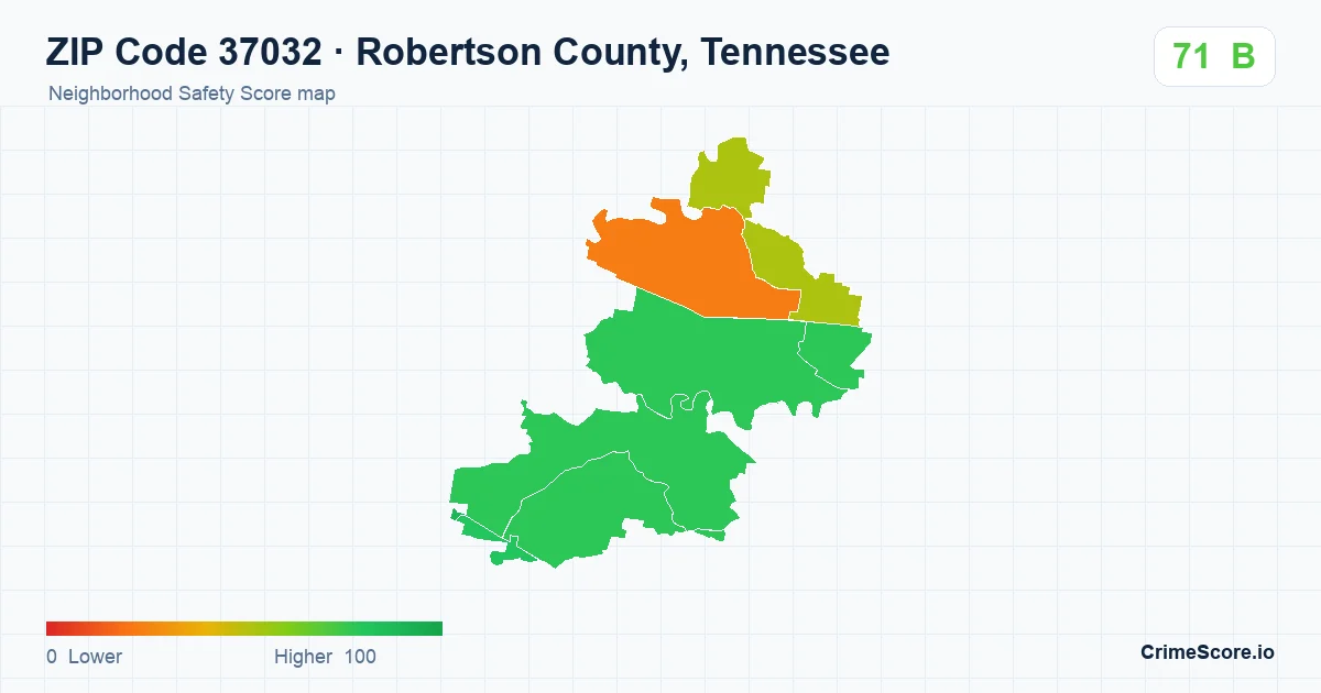 ZIP Code 37032 in Robertson County, Tennessee neighborhood Safety Score map