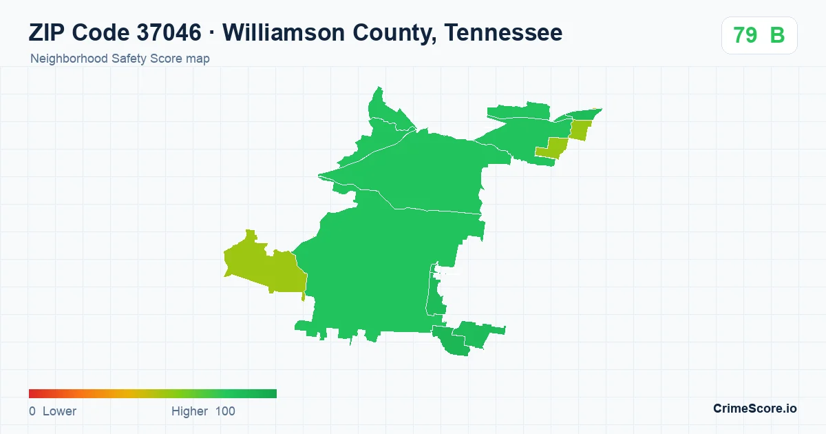 ZIP Code 37046 in Williamson County, Tennessee neighborhood Safety Score map