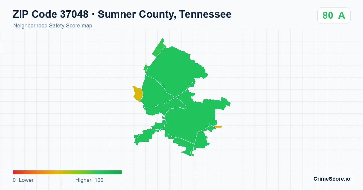 ZIP Code 37048 in Sumner County, Tennessee neighborhood Safety Score map