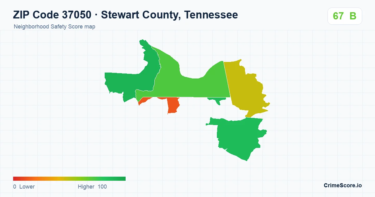 ZIP Code 37050 in Stewart County, Tennessee neighborhood Safety Score map
