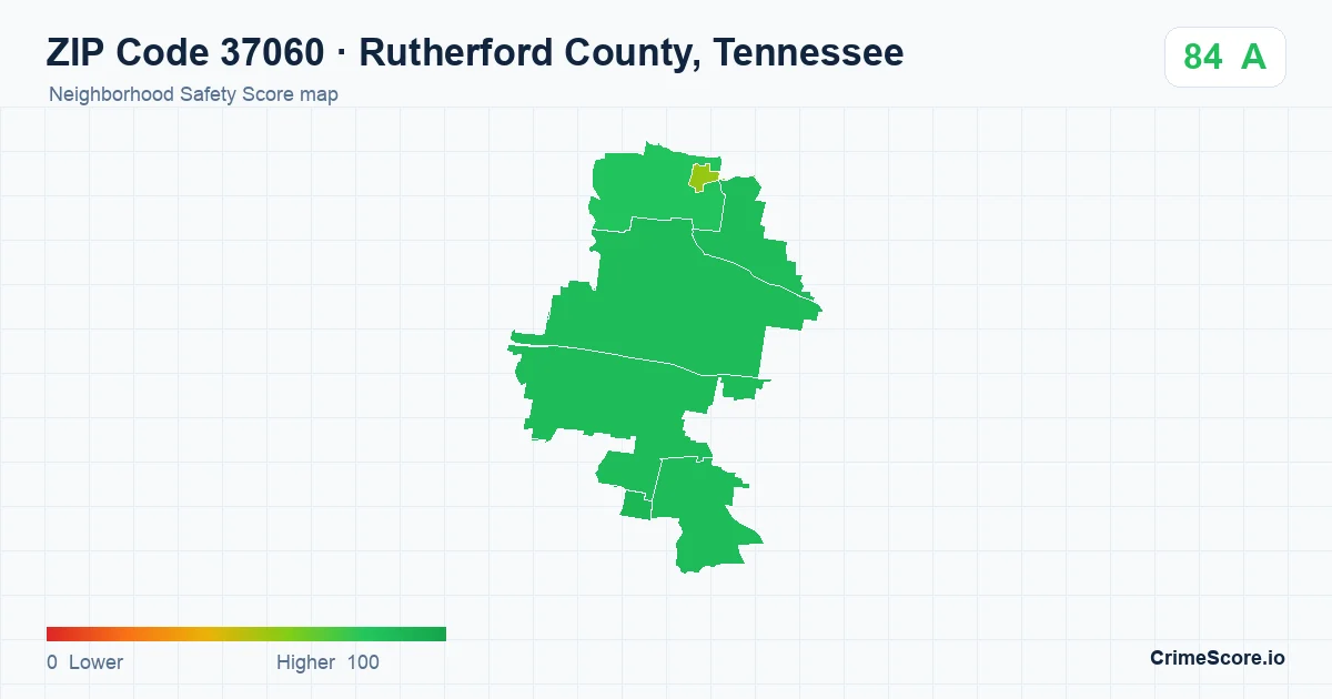ZIP Code 37060 in Rutherford County, Tennessee neighborhood Safety Score map