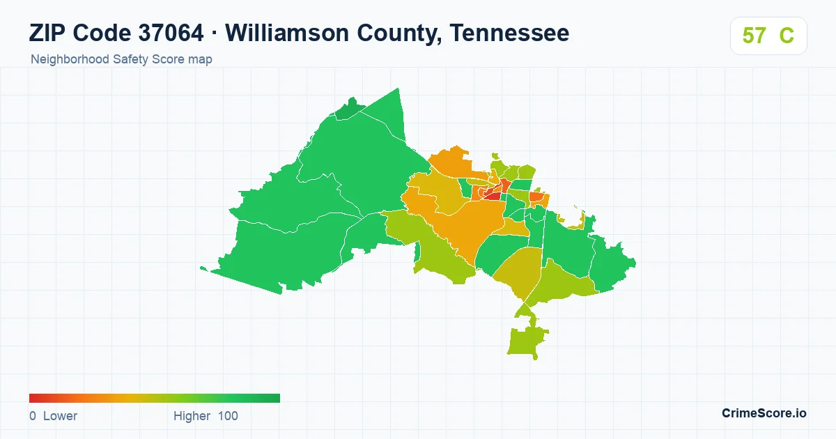 ZIP Code 37064 in Williamson County, Tennessee neighborhood Safety Score map