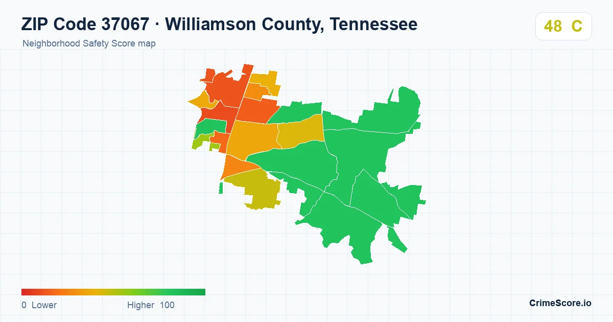 ZIP Code 37067 in Williamson County, Tennessee neighborhood Safety Score map