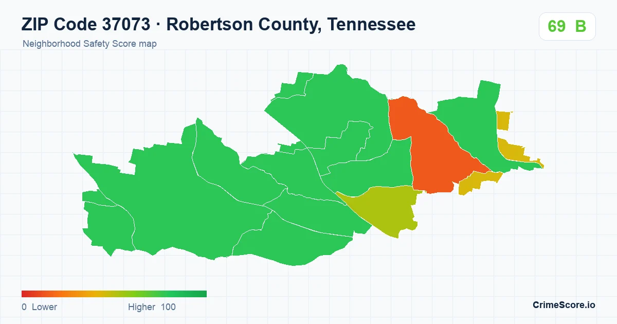 ZIP Code 37073 in Robertson County, Tennessee neighborhood Safety Score map